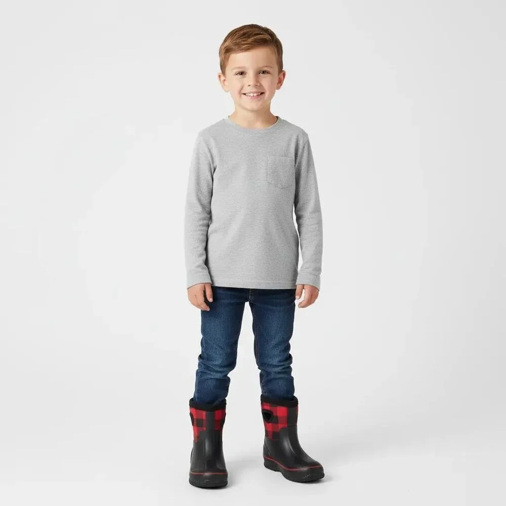 Cat & Jack Unisex Kids‎ Red Buffalo Plaid Waterproof Winter  Snow Boots Size 5/6